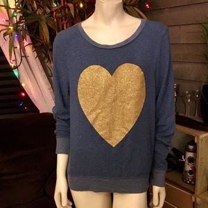 Wildfox Blue Gold Glitter Star Baggy Beach Sweater